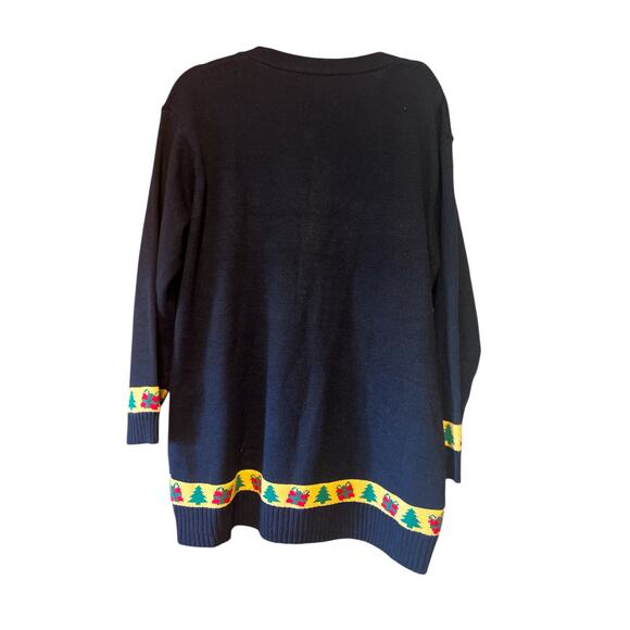 Ugly Christmas Sweater Black Cardigan Size XXL Santa Reindeer - Picture 2 of 7